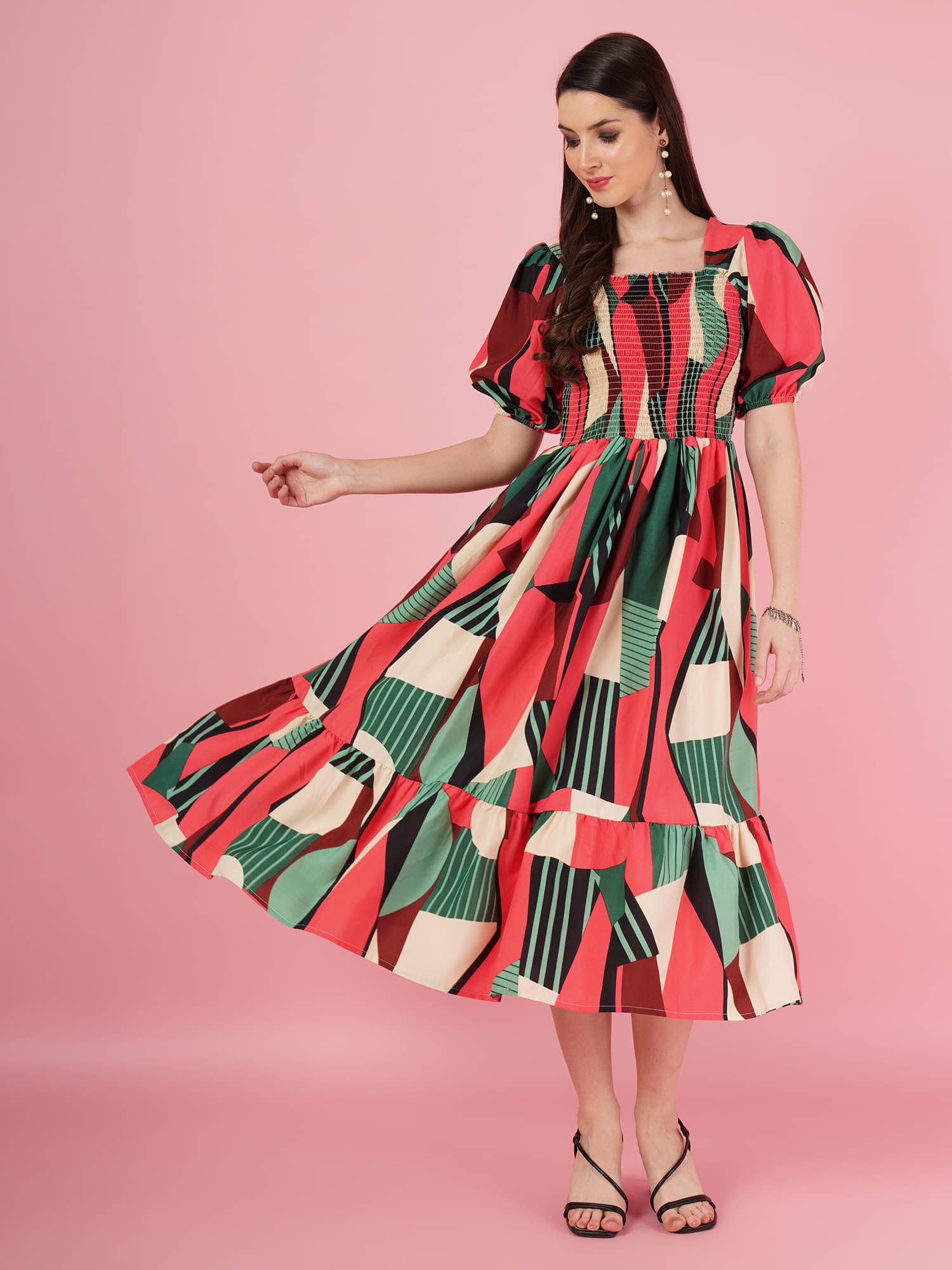 OTABU Women Polyester Solid Fit & Flare Dress ( Red )     			OTABU Women Polyester Solid Fit & Flare Dress ( Red )