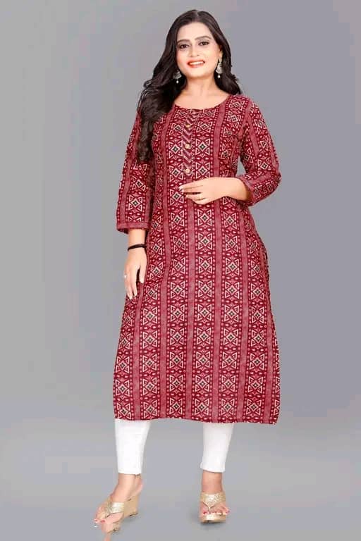 RIAANA Cotton Printed A-line Women's Kurti - Maroon ( Pack of 1 ) - Kurtis, Tunics | Buy online on ZillyBuy