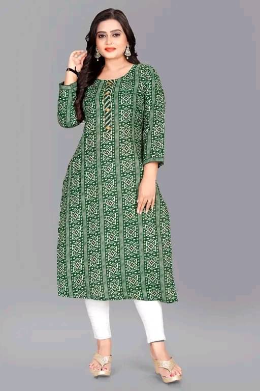 RIAANA Cotton Printed A-line Women's Kurti - Green ( Pack of 1 )     			RIAANA Cotton Printed A-line Women's Kurti - Green ( Pack of 1 )