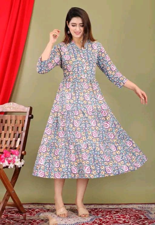 RIAANA Cotton Printed Flared Women's Kurti - Pink ( Pack of 1 ) - Kurtis, Tunics | Buy online on ZillyBuy