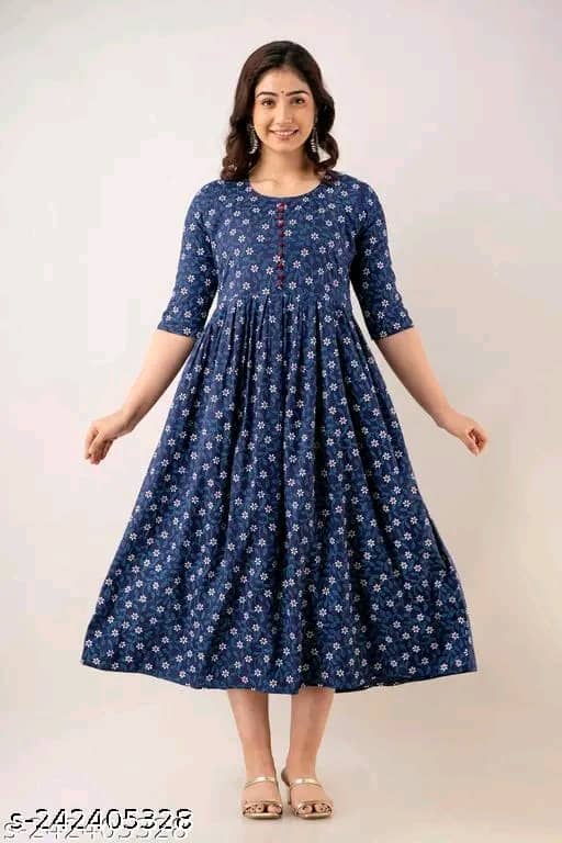 RIAANA Cotton Printed Flared Women's Kurti - Blue ( Pack of 1 ) - Kurtis, Tunics | Buy online on ZillyBuy
