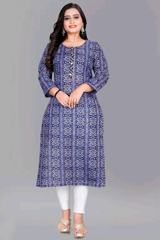 RIAANA Cotton Printed Straight Women's Kurti - Blue ( Pack of 1 )     			RIAANA Cotton Printed Straight Women's Kurti - Blue ( Pack of 1 )