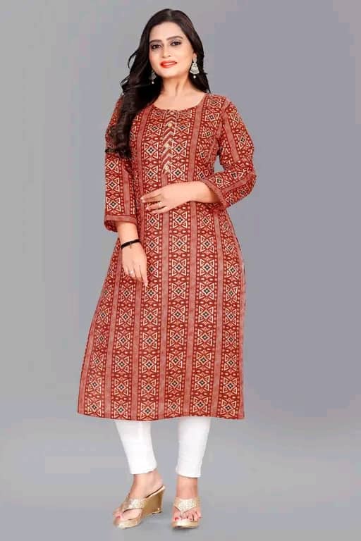 RIAANA Cotton Printed Straight Women's Kurti - Orange ( Pack of 1 ) - Kurtis, Tunics | Buy online on ZillyBuy
