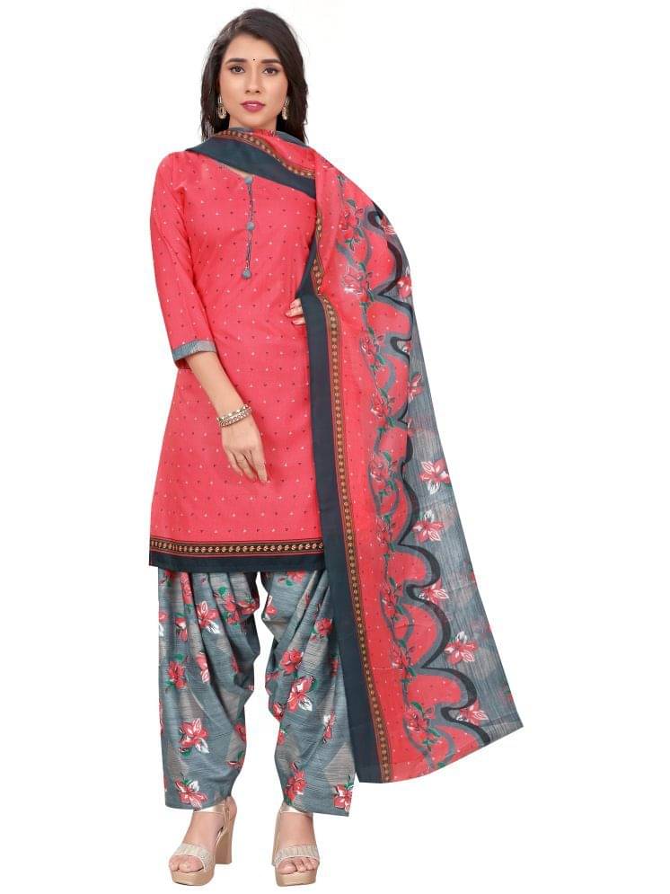     			Rajnandini Women Cotton Blend Printed Straight Kurti With Patiala Salwar ( Pink )
