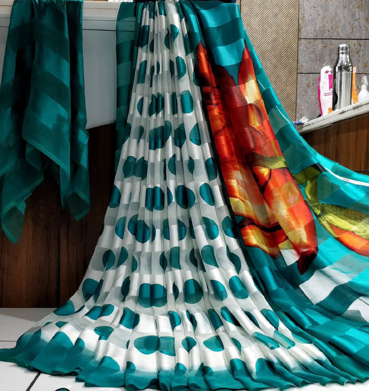 Sanjana Silk Georgette Printed Saree With Unstitched Blouse Piece ( SkyBlue ) Sanjana Silk Georgette Printed Saree With Unstitched Blouse Piece ( SkyBlue )