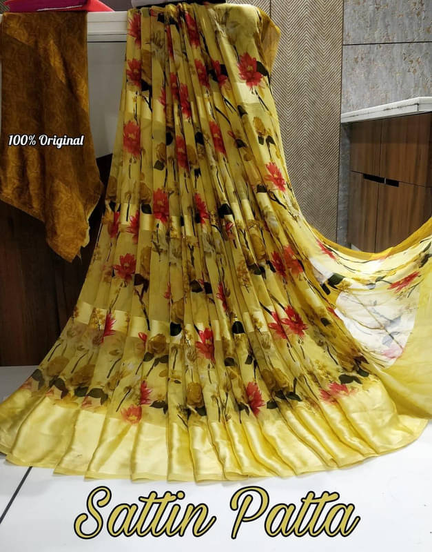 Sanjana Silk Georgette Printed Saree With Unstitched Blouse Piece ( Yellow ) Sanjana Silk Georgette Printed Saree With Unstitched Blouse Piece ( Yellow )