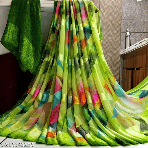 Sanjana Silk Georgette Printed Saree With Unstitched Blouse Piece ( Green ) Sanjana Silk Georgette Printed Saree With Unstitched Blouse Piece ( Green )