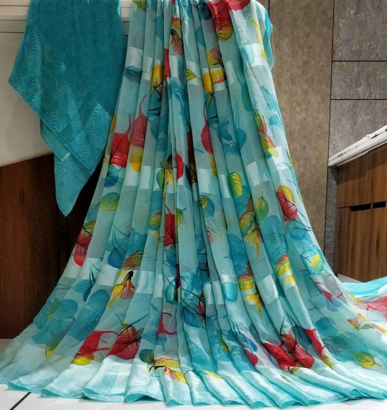 Sanjana Silk Georgette Printed Saree With Unstitched Blouse Piece ( SkyBlue ) Sanjana Silk Georgette Printed Saree With Unstitched Blouse Piece ( SkyBlue )