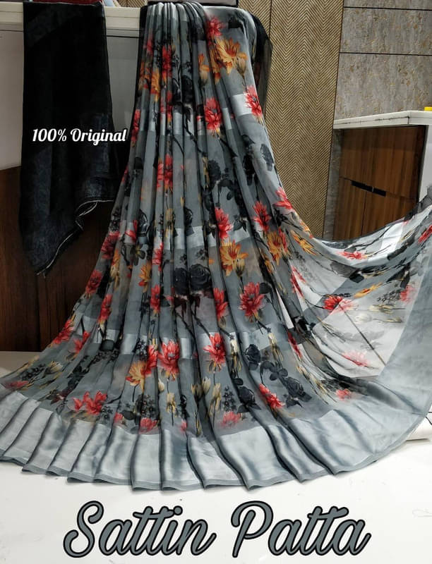 Sanjana Silk Georgette Printed Saree With Unstitched Blouse Piece ( Grey ) Sanjana Silk Georgette Printed Saree With Unstitched Blouse Piece ( Grey )
