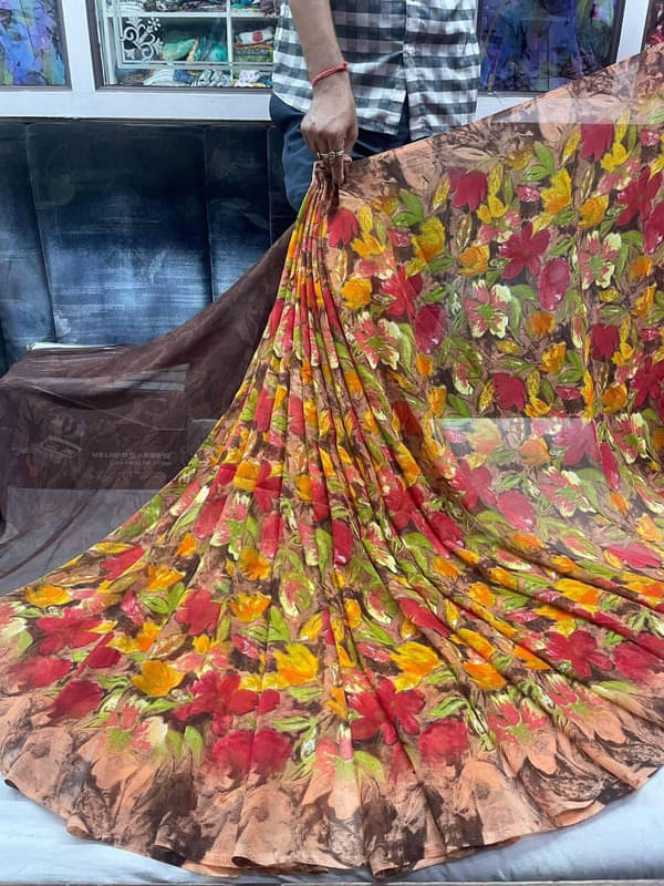     			Sanjana Silks Georgette Printed Saree With Unstitched Blouse Piece ( Peach )