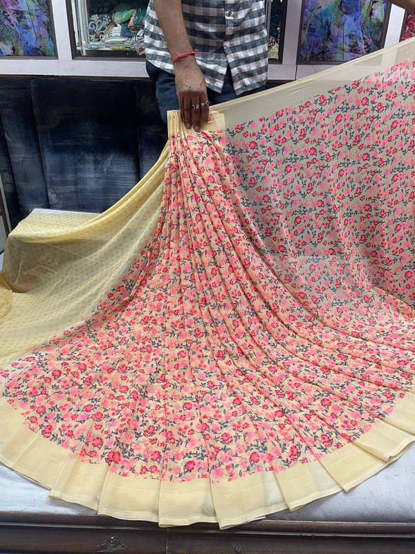 Sanjana Silks Georgette Printed Saree With Unstitched Blouse Piece ( Yellow )     			Sanjana Silks Georgette Printed Saree With Unstitched Blouse Piece ( Yellow )