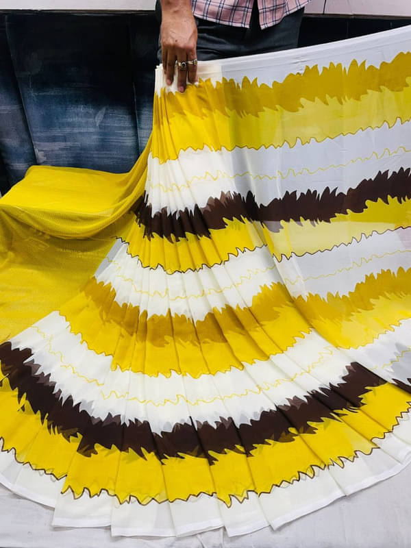     			Sanjana Silks Georgette Printed Saree With Unstitched Blouse Piece ( Yellow )