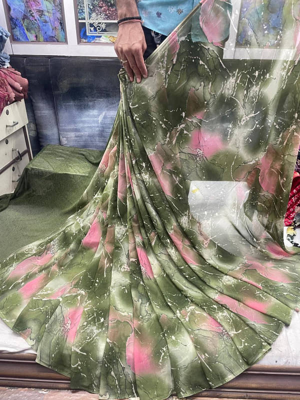    			Sanjana Silks Georgette Printed Saree With Unstitched Blouse Piece ( Light Green )