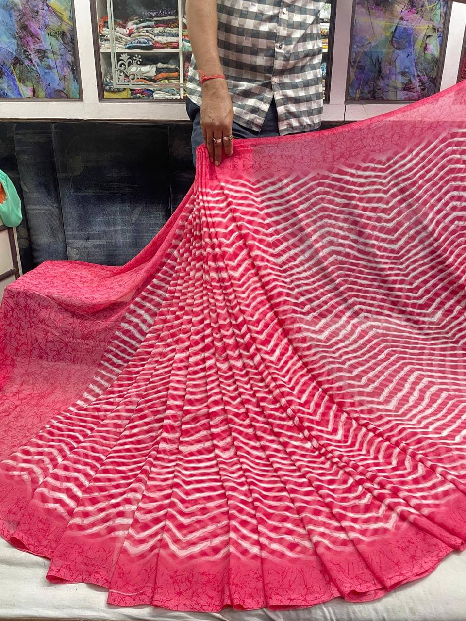     			Sanjana Silks Georgette Printed Saree With Unstitched Blouse Piece ( Pink )