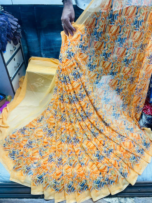 Sanjana Silks Georgette Printed Saree With Unstitched Blouse Piece ( Orange ) Sanjana Silks Georgette Printed Saree With Unstitched Blouse Piece ( Orange )