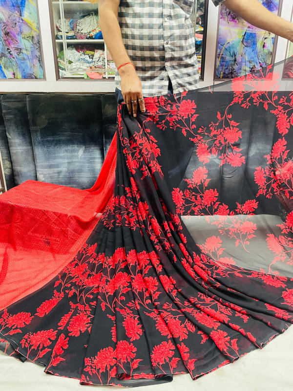 Sanjana Silks Georgette Printed Saree With Unstitched Blouse Piece ( Red ) Sanjana Silks Georgette Printed Saree With Unstitched Blouse Piece ( Red )