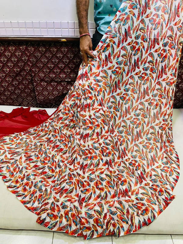     			Sanjana Silks Georgette Printed Saree With Unstitched Blouse Piece ( Red )