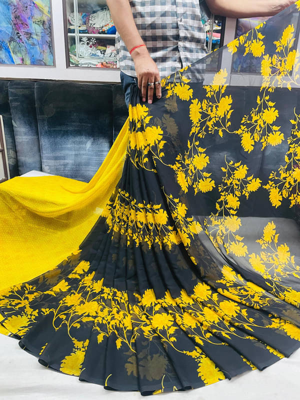 Sanjana Silks Georgette Printed Saree With Unstitched Blouse Piece ( Yellow ) Sanjana Silks Georgette Printed Saree With Unstitched Blouse Piece ( Yellow )