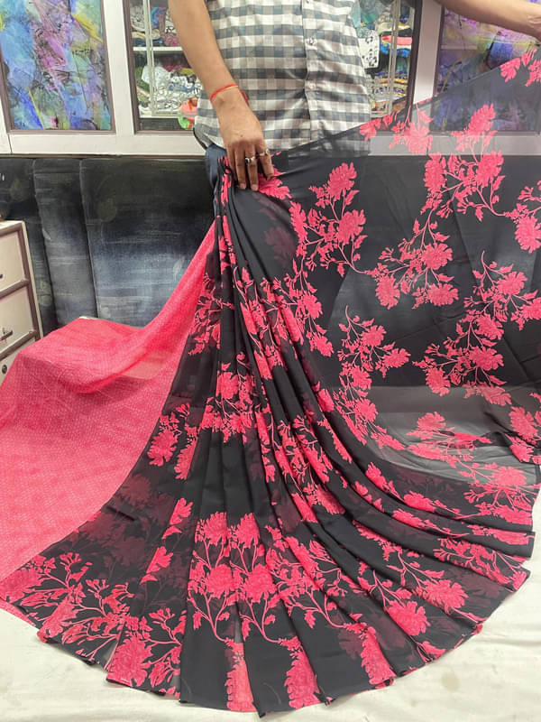 Sanjana Silks Georgette Printed Saree With Unstitched Blouse Piece ( Rust ) Sanjana Silks Georgette Printed Saree With Unstitched Blouse Piece ( Rust )