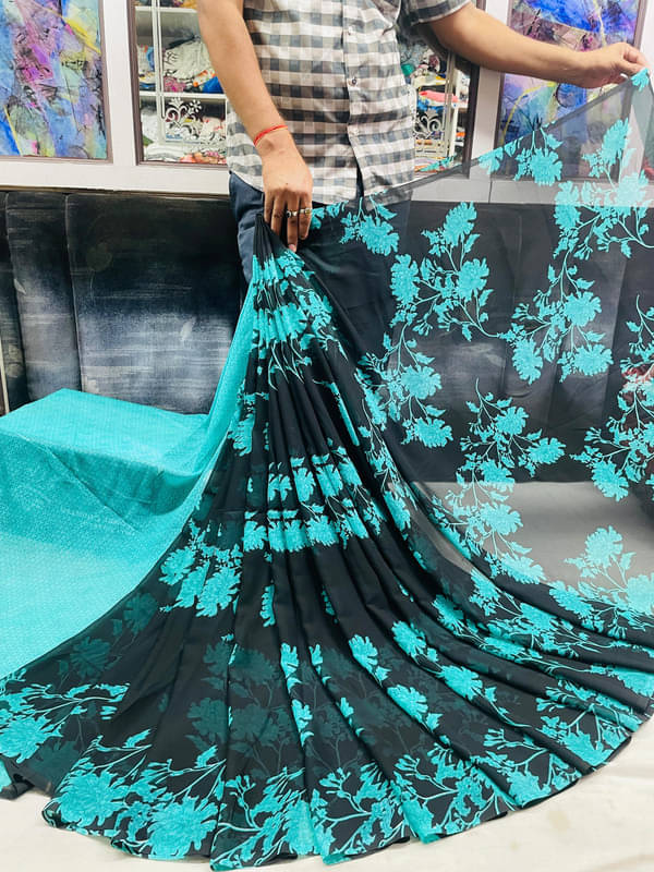 Sanjana Silks Georgette Printed Saree With Unstitched Blouse Piece ( SkyBlue ) Sanjana Silks Georgette Printed Saree With Unstitched Blouse Piece ( SkyBlue )
