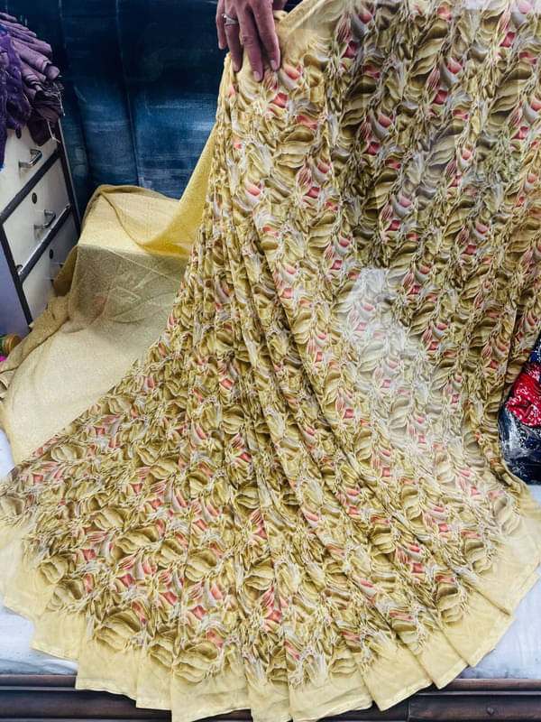     			Sanjana Silks Georgette Printed Saree With Unstitched Blouse Piece ( Mustard )