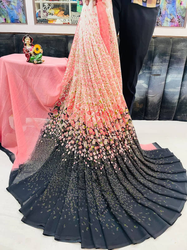 Sanjana Silks Georgette Printed Saree With Unstitched Blouse Piece ( Peach ) Sanjana Silks Georgette Printed Saree With Unstitched Blouse Piece ( Peach )