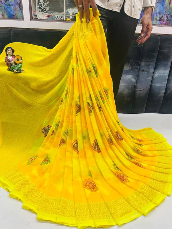     			Sanjana Silks Georgette Printed Saree With Unstitched Blouse Piece ( Yellow )
