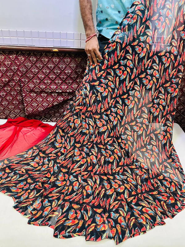 Sanjana Silks Georgette Printed Saree With Unstitched Blouse Piece ( Black ) Sanjana Silks Georgette Printed Saree With Unstitched Blouse Piece ( Black )
