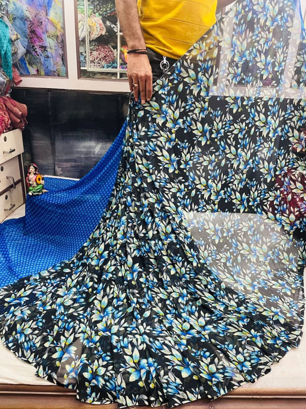     			Sanjana Silks Georgette Printed Saree With Unstitched Blouse Piece ( Blue )