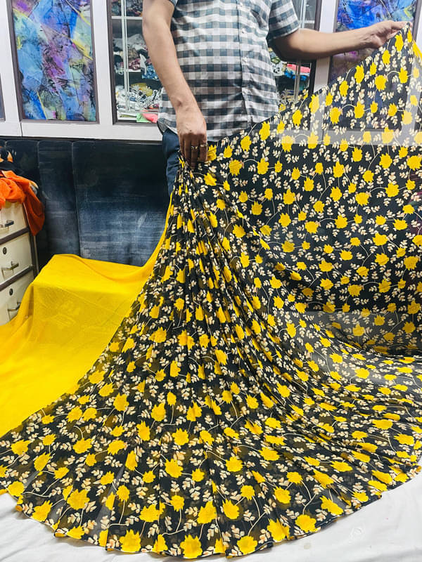 Sanjana Silks Georgette Printed Saree With Unstitched Blouse Piece ( Yellow ) Sanjana Silks Georgette Printed Saree With Unstitched Blouse Piece ( Yellow )
