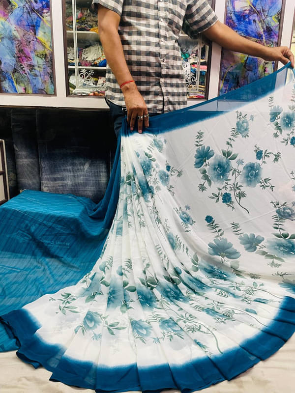 Sanjana Silks Georgette Printed Saree With Unstitched Blouse Piece ( Rama ) Sanjana Silks Georgette Printed Saree With Unstitched Blouse Piece ( Rama )