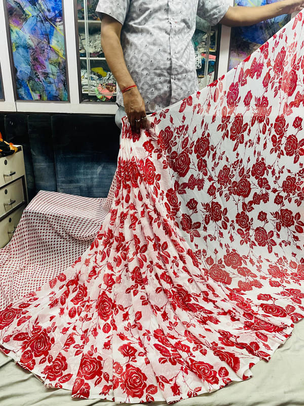 Sanjana Silks Georgette Printed Saree With Unstitched Blouse Piece ( Red ) Sanjana Silks Georgette Printed Saree With Unstitched Blouse Piece ( Red )