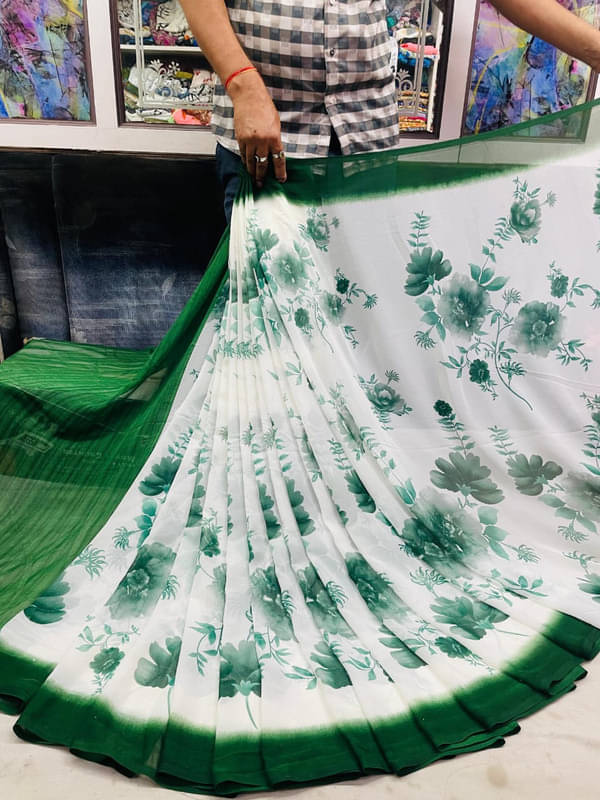 Sanjana Silks Georgette Printed Saree With Unstitched Blouse Piece ( Green ) Sanjana Silks Georgette Printed Saree With Unstitched Blouse Piece ( Green )