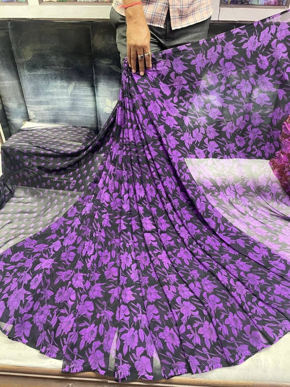 Sanjana Silks Georgette Printed Saree With Unstitched Blouse Piece ( Purple ) Sanjana Silks Georgette Printed Saree With Unstitched Blouse Piece ( Purple )