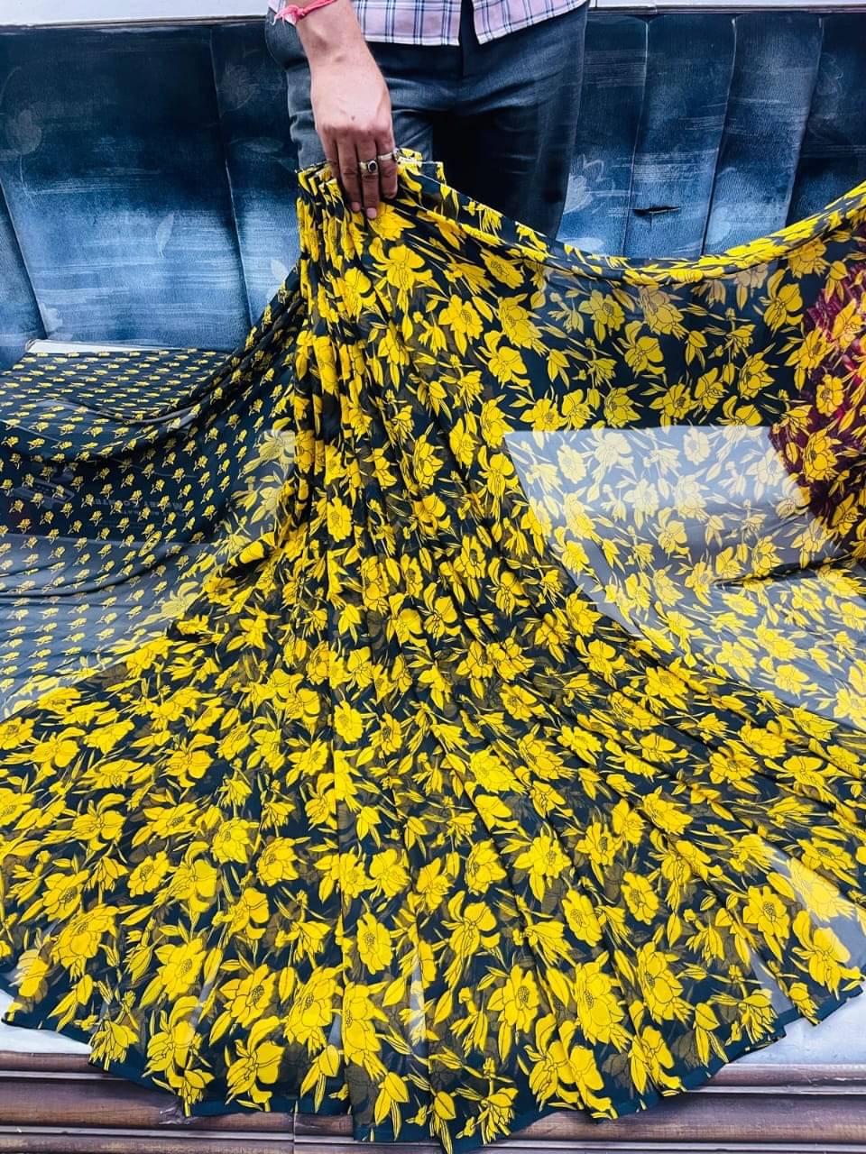 Sanjana Silks Georgette Printed Saree With Unstitched Blouse Piece ( Yellow ) Sanjana Silks Georgette Printed Saree With Unstitched Blouse Piece ( Yellow )