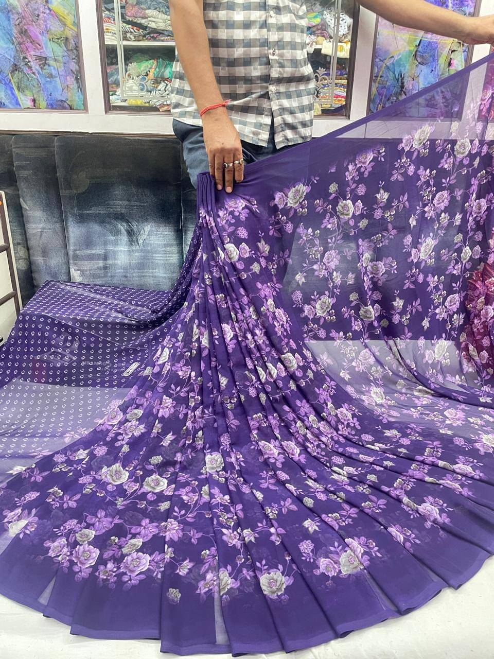     			Sanjana Silks Georgette Printed Saree With Unstitched Blouse Piece ( Purple )