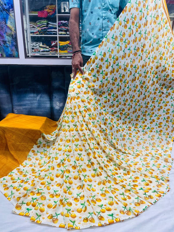 Sanjana Silks Georgette Printed Saree With Unstitched Blouse Piece ( Yellow )     			Sanjana Silks Georgette Printed Saree With Unstitched Blouse Piece ( Yellow )