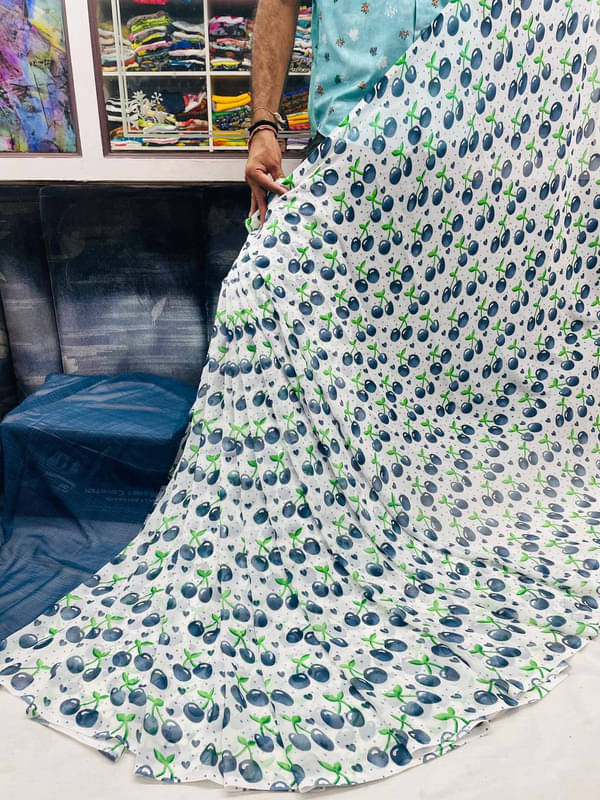 Sanjana Silks Georgette Printed Saree With Unstitched Blouse Piece ( Navy Blue )     			Sanjana Silks Georgette Printed Saree With Unstitched Blouse Piece ( Navy Blue )