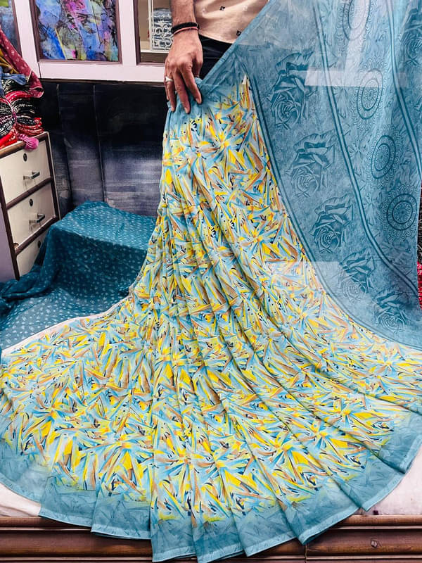     			Sanjana Silks Georgette Printed Saree With Unstitched Blouse Piece ( Blue )
