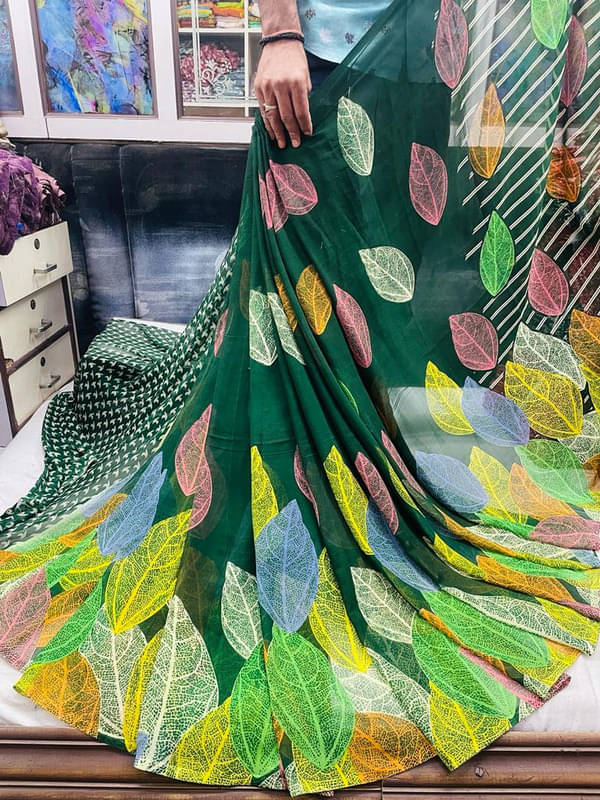 Sanjana Silks Georgette Printed Saree With Unstitched Blouse Piece ( Green )     			Sanjana Silks Georgette Printed Saree With Unstitched Blouse Piece ( Green )