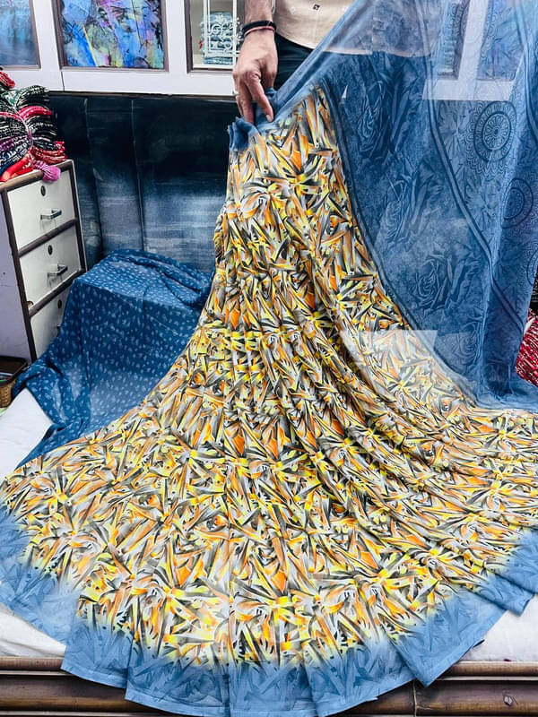 Sanjana Silks Georgette Printed Saree With Unstitched Blouse Piece ( Black )     			Sanjana Silks Georgette Printed Saree With Unstitched Blouse Piece ( Black )