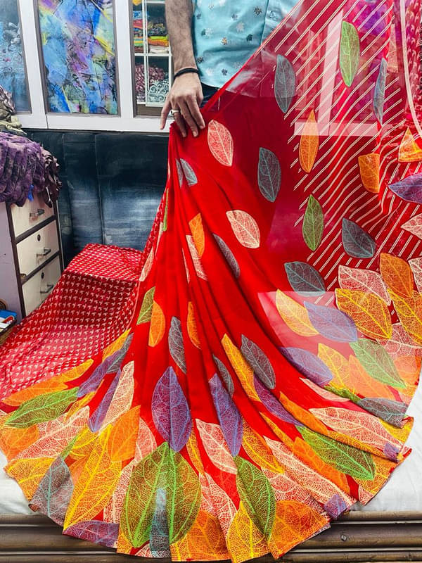 Sanjana Silks Georgette Printed Saree With Unstitched Blouse Piece ( Red ) Sanjana Silks Georgette Printed Saree With Unstitched Blouse Piece ( Red )