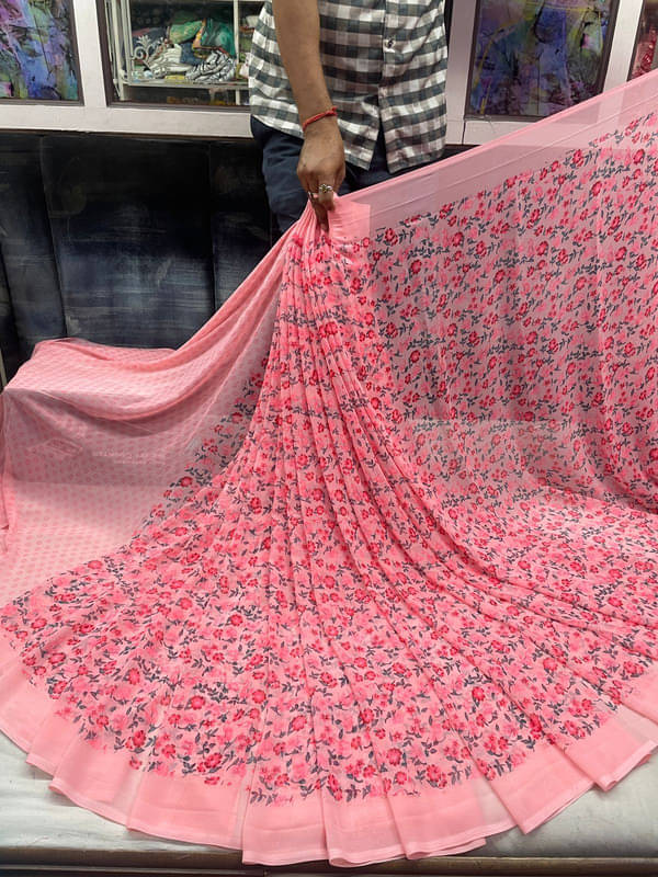     			Sanwariya Silks Georgette Printed Saree With Unstitched Blouse Piece ( Pink )