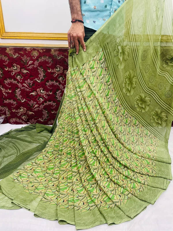     			Sanwariya Silks Georgette Printed Saree With Unstitched Blouse Piece ( Green )