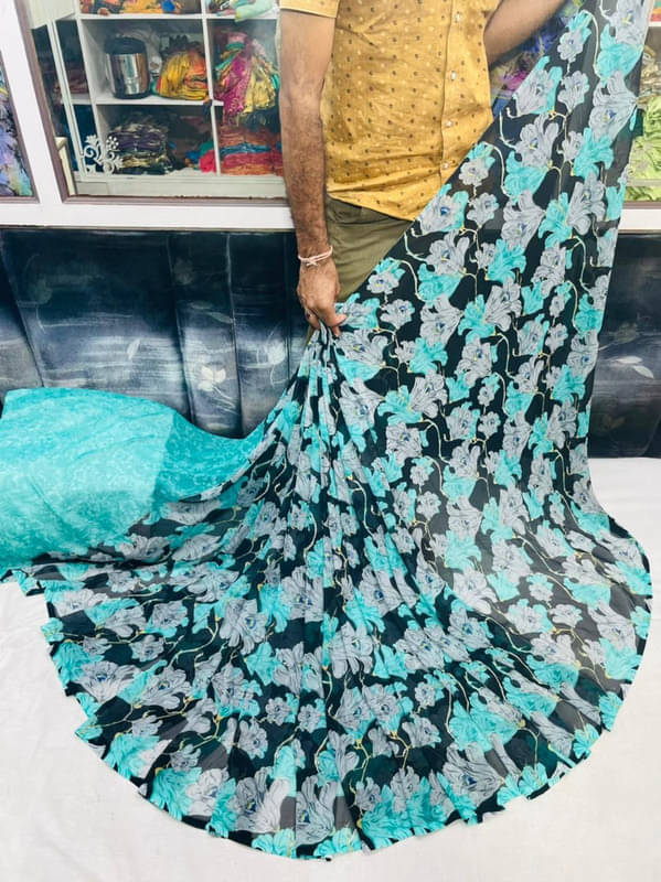 Sanwariya Silks Georgette Printed Saree With Unstitched Blouse Piece ( Blue ) Sanwariya Silks Georgette Printed Saree With Unstitched Blouse Piece ( Blue )