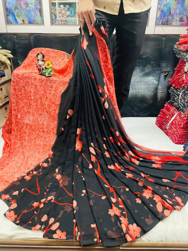 Sanwariya Silks Georgette Printed Saree With Unstitched Blouse Piece ( Red ) Sanwariya Silks Georgette Printed Saree With Unstitched Blouse Piece ( Red )