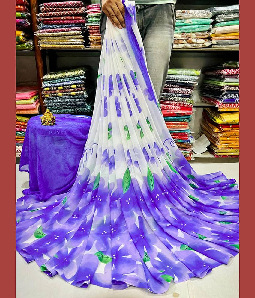 Sanwariya Silks Georgette Printed Saree With Unstitched Blouse Piece ( Yellow ) - Sarees | Buy online on ZillyBuy