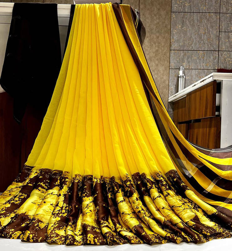 Sanwariya Silks Georgette Printed Saree With Unstitched Blouse Piece ( Yellow ) Sanwariya Silks Georgette Printed Saree With Unstitched Blouse Piece ( Yellow )