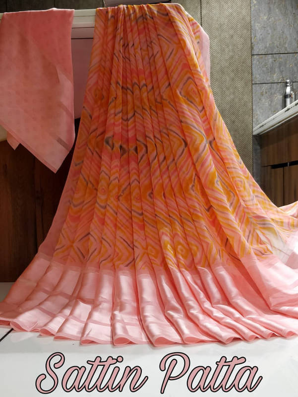 Sanwariya Silks Georgette Printed Saree With Unstitched Blouse Piece ( Peach ) Sanwariya Silks Georgette Printed Saree With Unstitched Blouse Piece ( Peach )