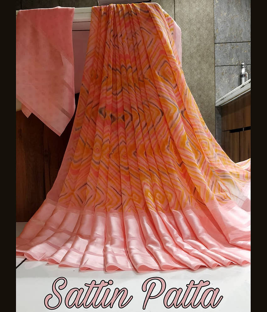 Sanwariya Silks Georgette Printed Saree With Unstitched Blouse Piece ( Yellow ) - Sarees | Buy online on ZillyBuy